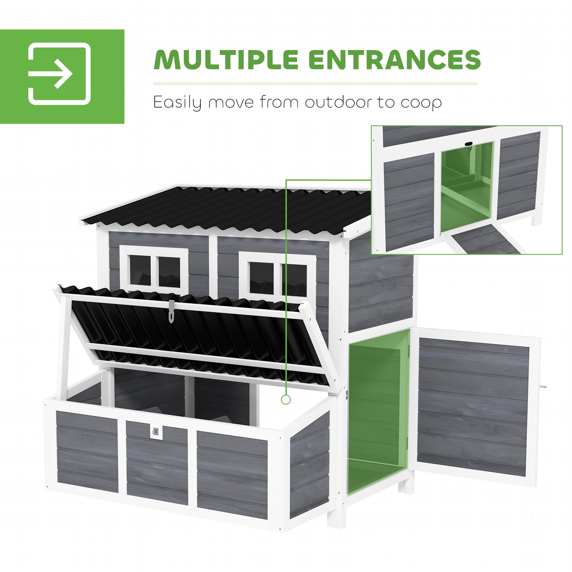 PawHut Wooden Chicken Coop, 39 Chicken House with Nesting Box, Pull-Out Tray, Waterproof Roof, Hen House Outdoor Poultry Cage fo
